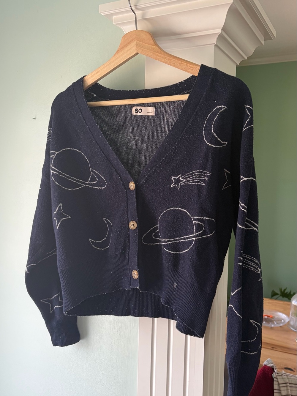 SO Navy Celestial V-Neck Button Cardigan Sweater